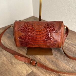 IL BISONTE Genuine Crocodile Skin Crossbody Bag Brown Made In Italy Handmade